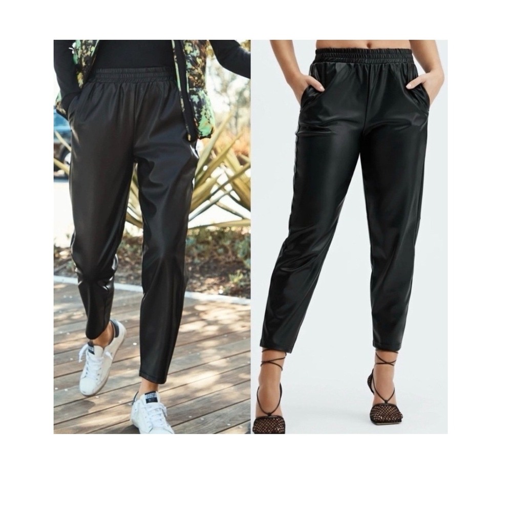 Fabletics Black Vegan Leather High Waisted Pull On Jogger Pants M Clean Girl